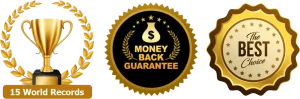Top-Rated Handwriting Classes with Awards & Guarantee Gold badges for world records, money-back guarantee, and best choice recognition in handwriting training